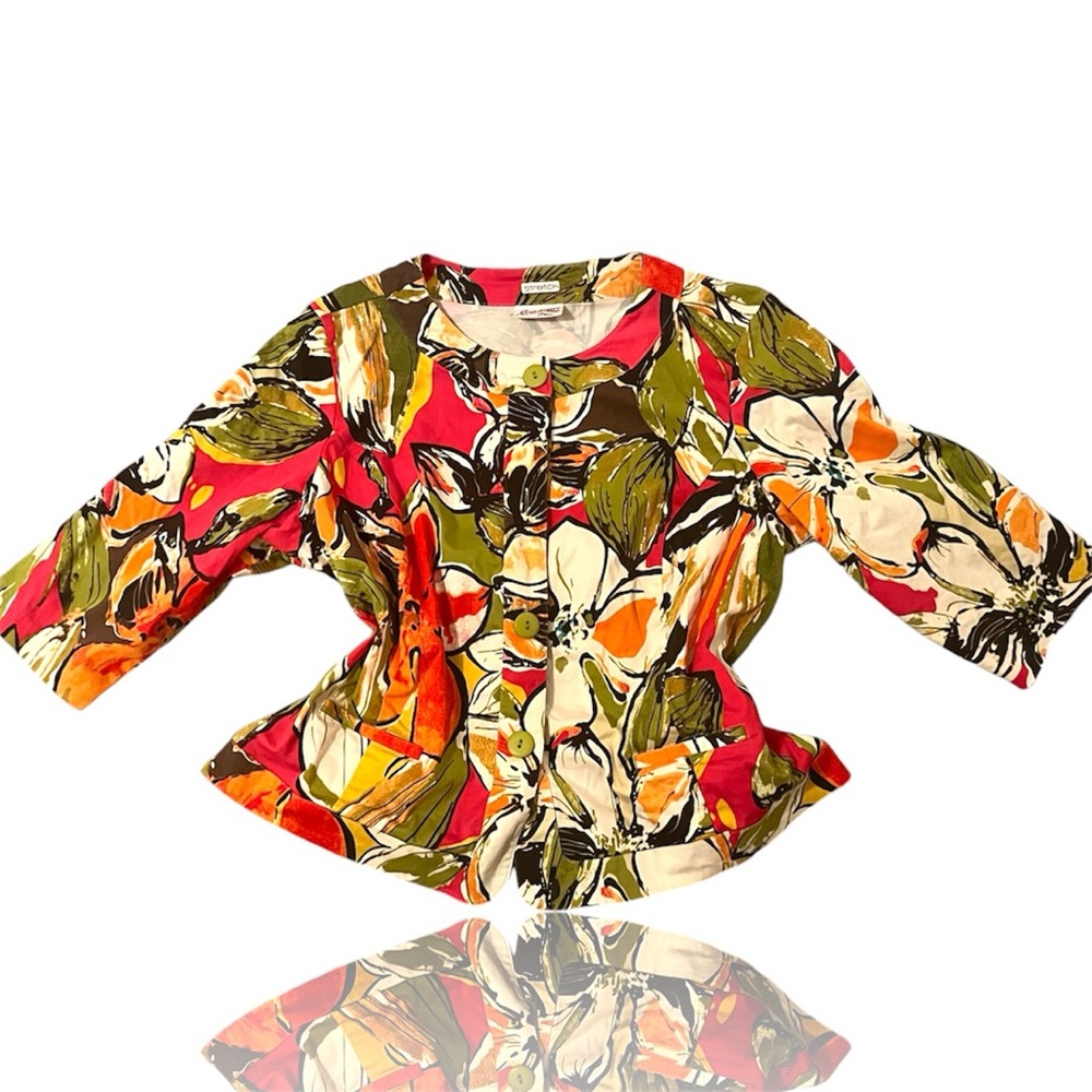 Floral Tropical Buttoned Light Blouse XXL
